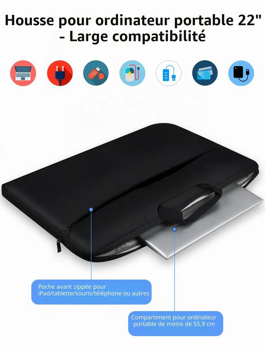 UPERFECT Housse pour Ordinateur Portable 24 Pouces pour 23-24 Pouces Ordinateur Portable/Moniteur Portable/Tablette avec Grandes Poches Latérales et Poignée Durable Imperméable à l'eau