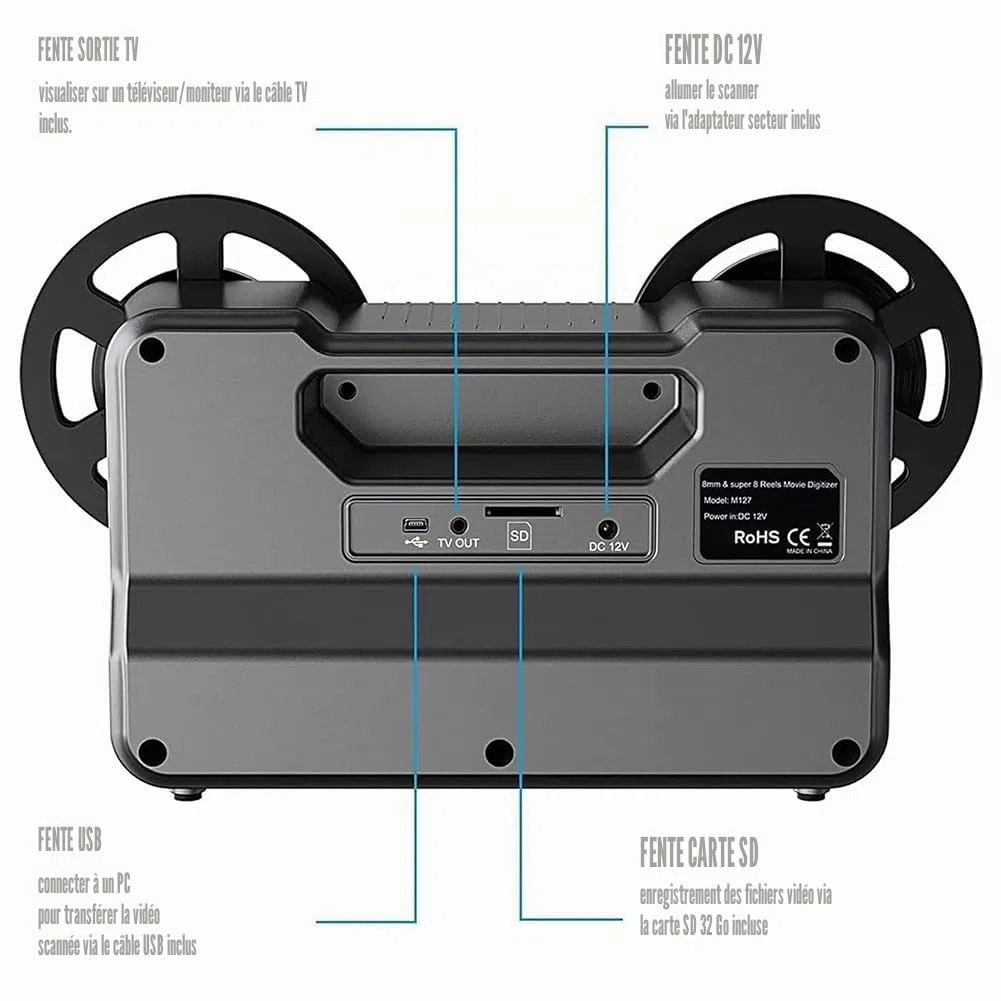 Scanner De Films Et Diapositives Numériques, Convertisseur De Numériseur De Film 8 Mm Et Super 8, Scanner Convertit Le Film par Image en Fichiers MP4 Numériques pour La Visualisation