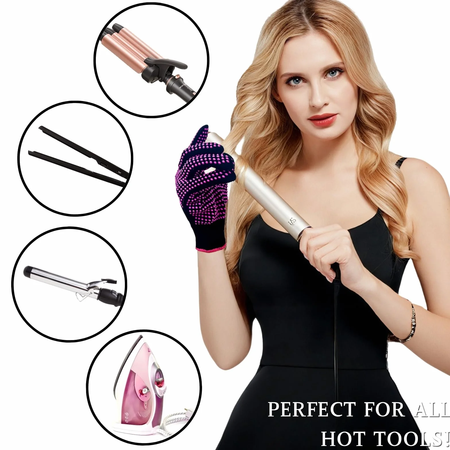 KEYRI Gants Résistants à la Chaleur Silicone pour Fer à Friser, Protection Coiffure (Rose Rouge)