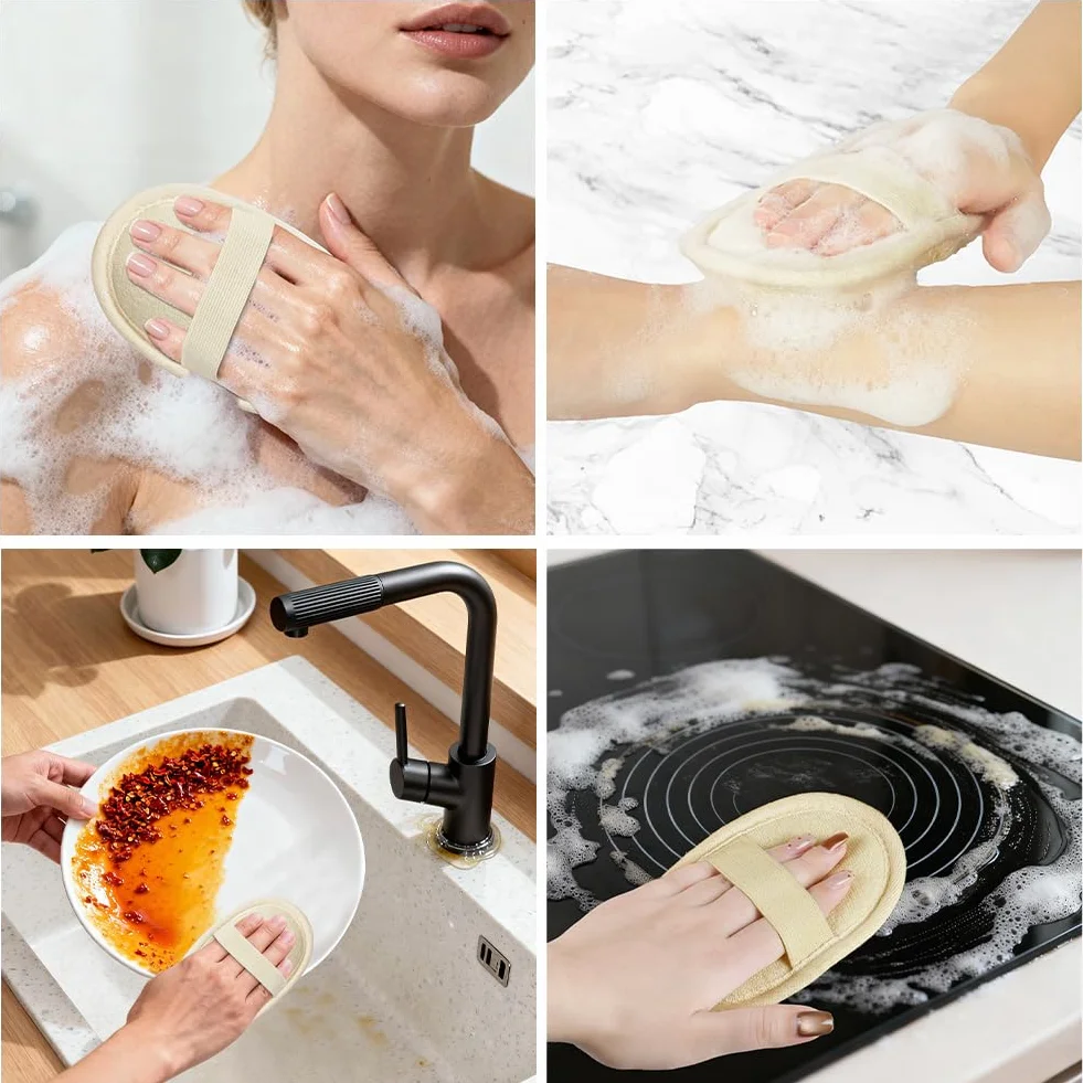 AOOWU Éponge Loofah Naturel 4PCS Luffa Back Scrubber pour Corps Bain