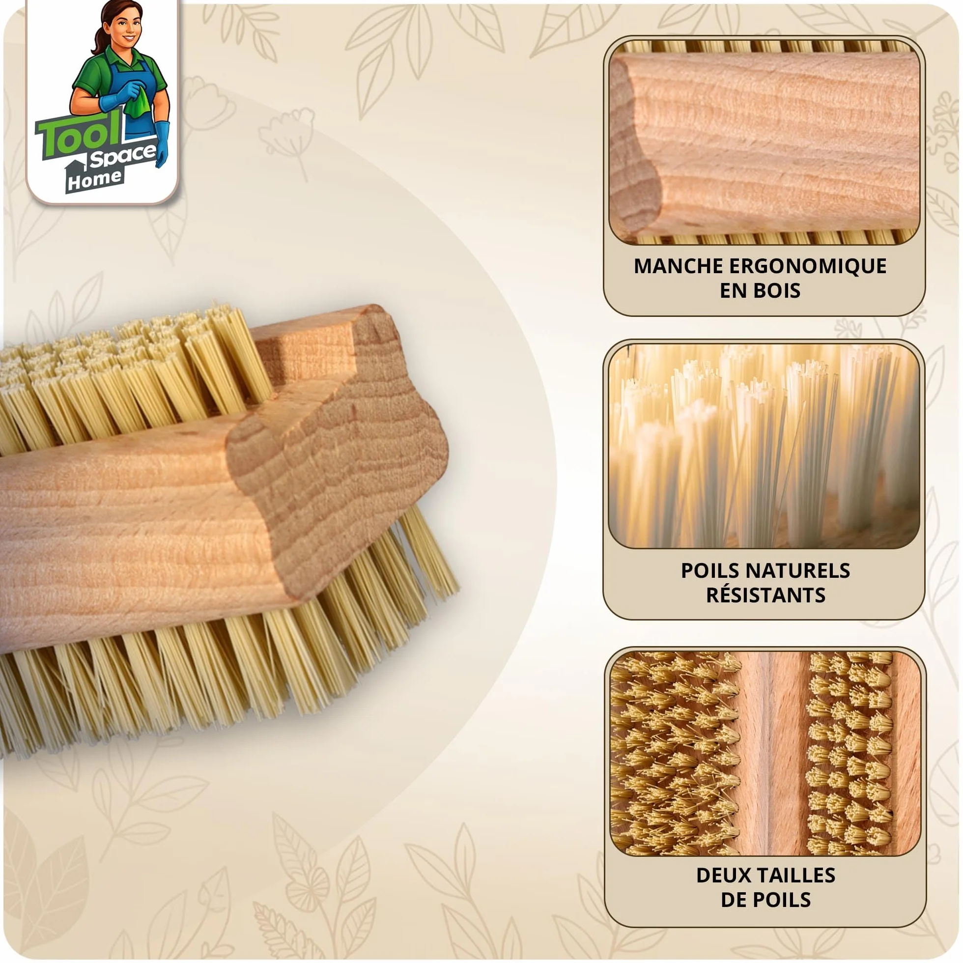 Brosse à Ongles pour les mains Main Bois Manucure Pedicure Poil Dur Brossé Nettoyant Soies d'Agave Bois Naturel 2 Pièces