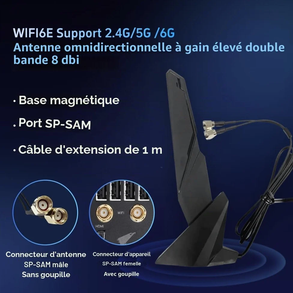 Antenne SMA WiFi 6e 2T2R 2,4 G/5 G double bande pour GIGABYTE AORUS Z390 Z490 Z590 X470 X570 X570S X570I H470 B460 H470I B450 B550 B560 B560 B560 0I AORUS PRO AX X299X