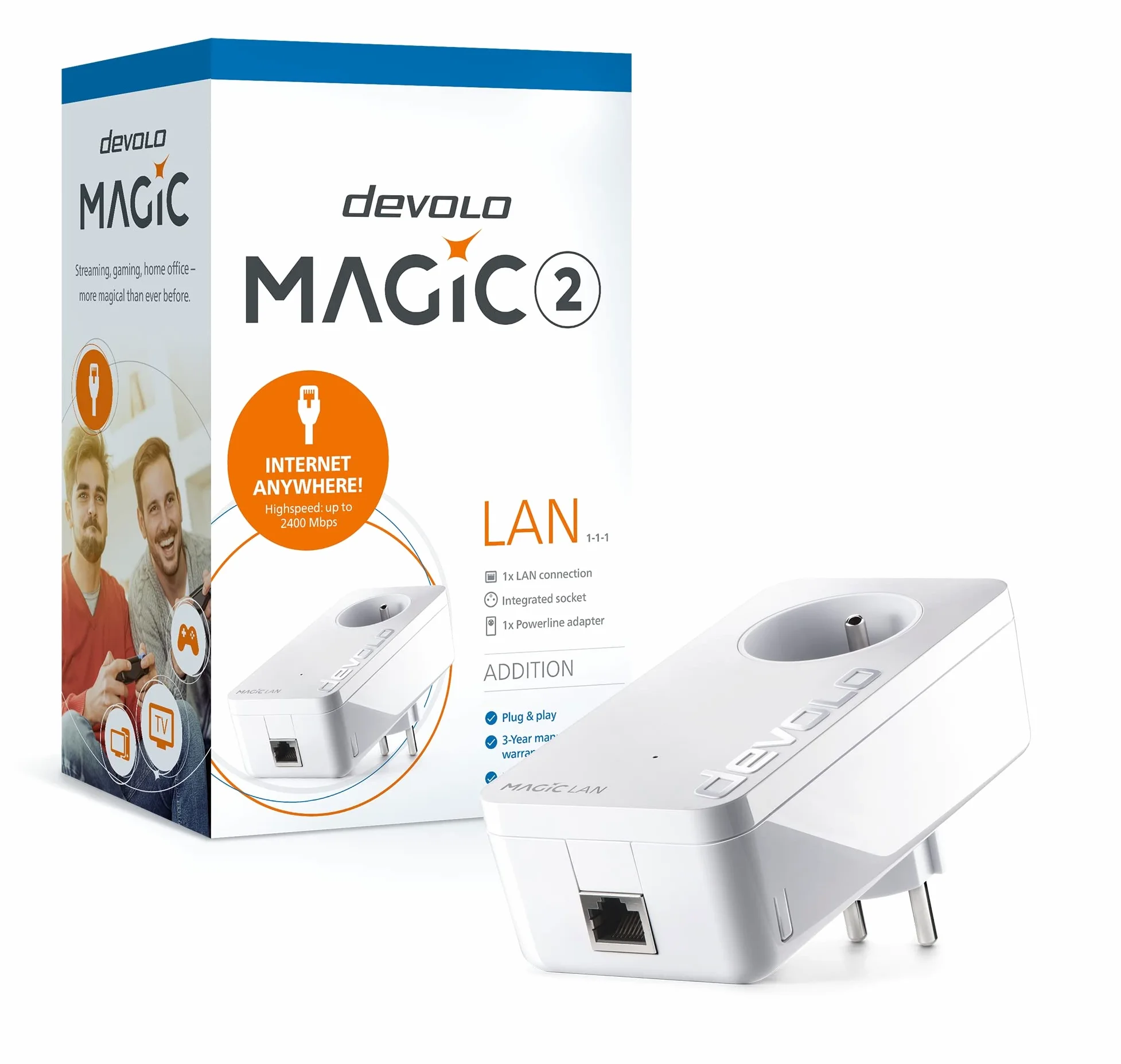 Devolo Magic 2 LAN 2400 Mbit/s Ethernet/LAN Blanc 1 pièce(s) - Adaptateurs réseau CPL (2400 Mbit/s, IEEE 802.1p,IEEE 802.3,IEEE 802.3ab,IEEE 802.3u,IEEE 802.3x, Gigabit Ethernet
