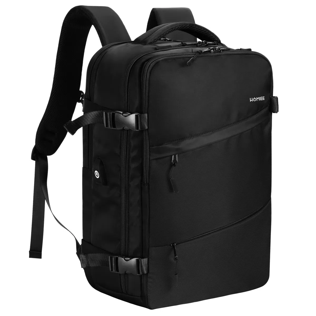 HOMIEE Sac à Dos de Voyage, Sac à Dos Cabine Imperméable pour Ordinateur Portable, Sac a Dos Voyage Avion Antivol avec Port de Charge USB, Sac à Dos Bagage à Main pour Femme & Homme, Noir