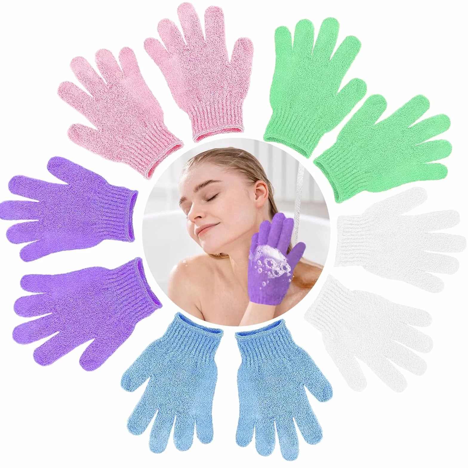 KEYRI Lot de 10 Gants Exfoliants Corps Visage Doux pour Hommes Femmes Enfants Exfoliation Douche 5 Couleurs