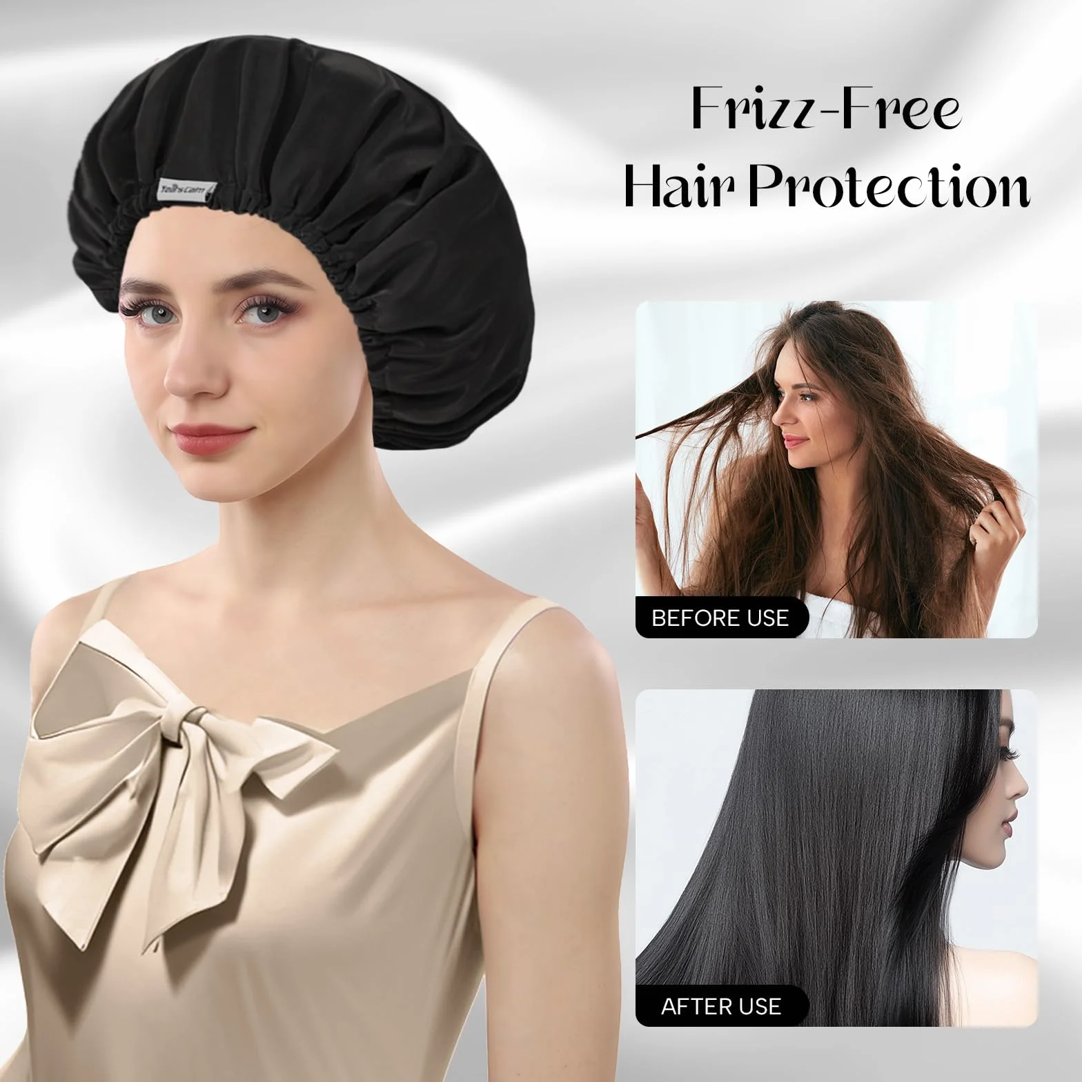 Bonnet de douche réutilisable imperméable double couche pour femme noir taille unique