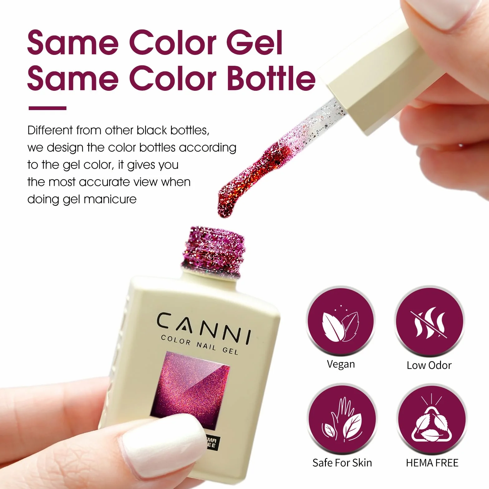 CANNI Vernis à Ongles Gel Semi Permanent Pailleté Cat Eyes Magnétique Galaxie rouge scintillante Glitter Nail Polish Soak off Manucure