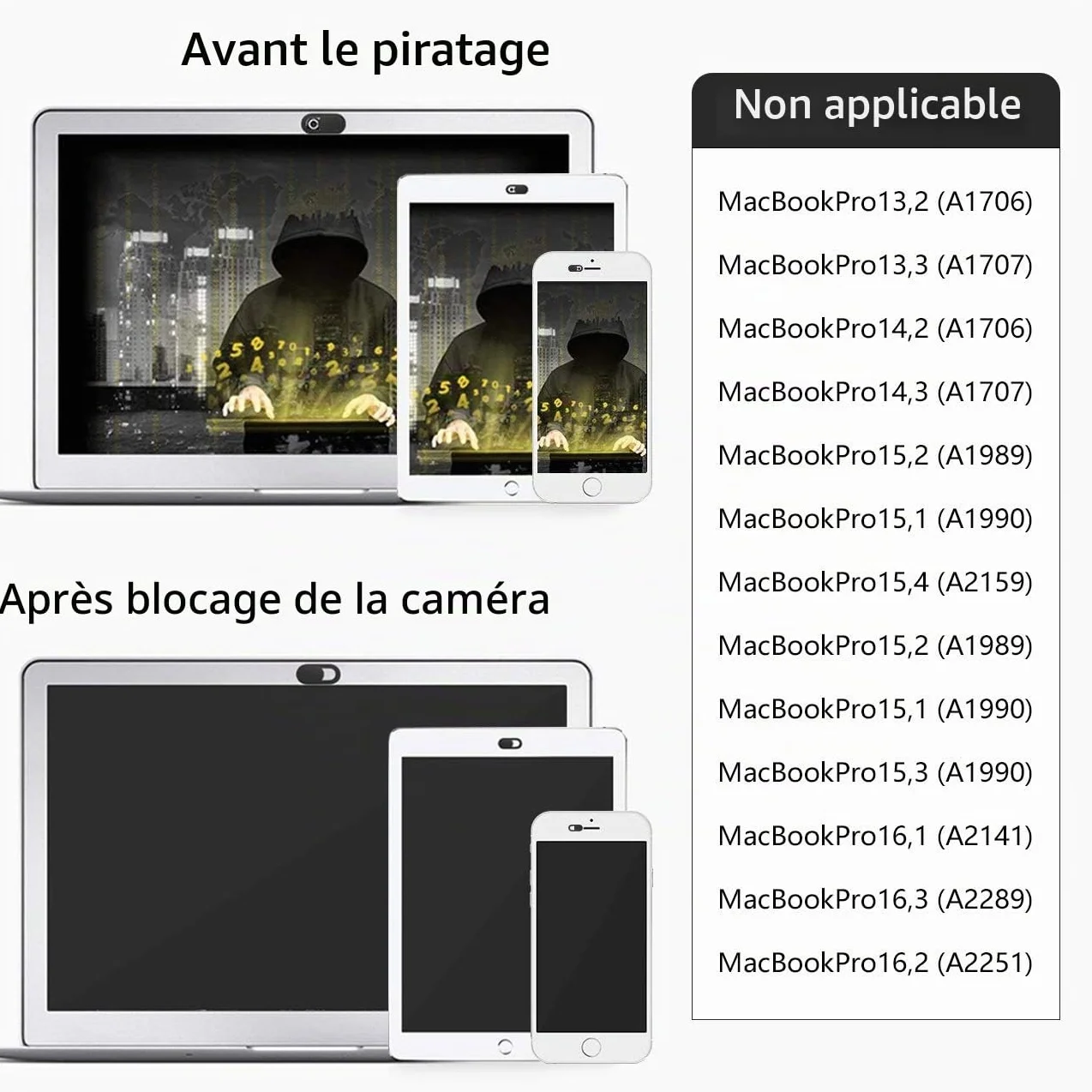 ivoler Pack de 3 Cache Webcam, Webcam Cover Autocollant Coulissant Couverture de Caméra Frontale Ultrafin pour Laptop, PC, Smartphones, Tablettes - Noir