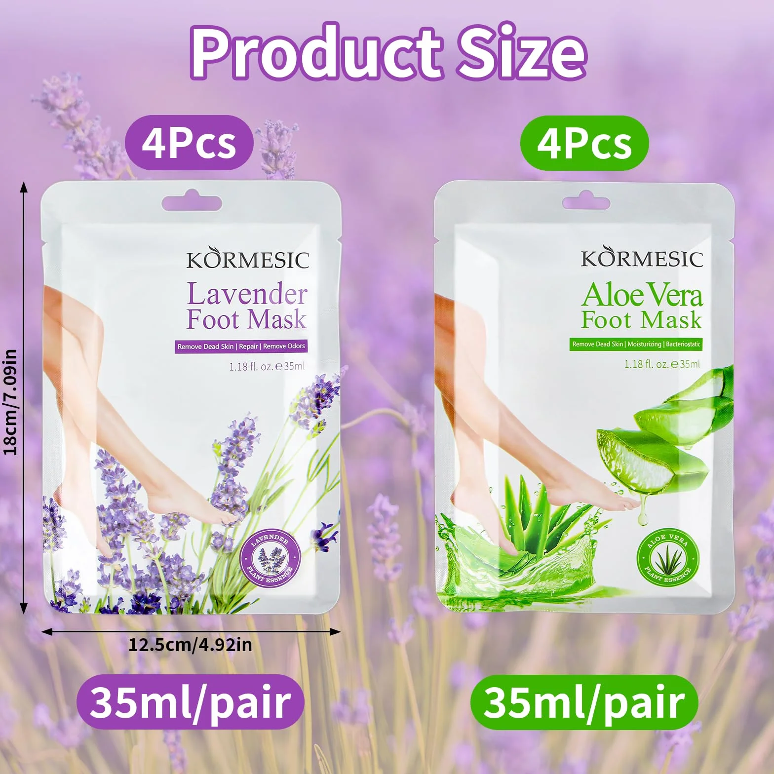 Masque Pied Exfoliant Hydratant Anti-callosités pour Femmes Hommes - 8 Paires (4 Lavande 4 Aloe Vera)