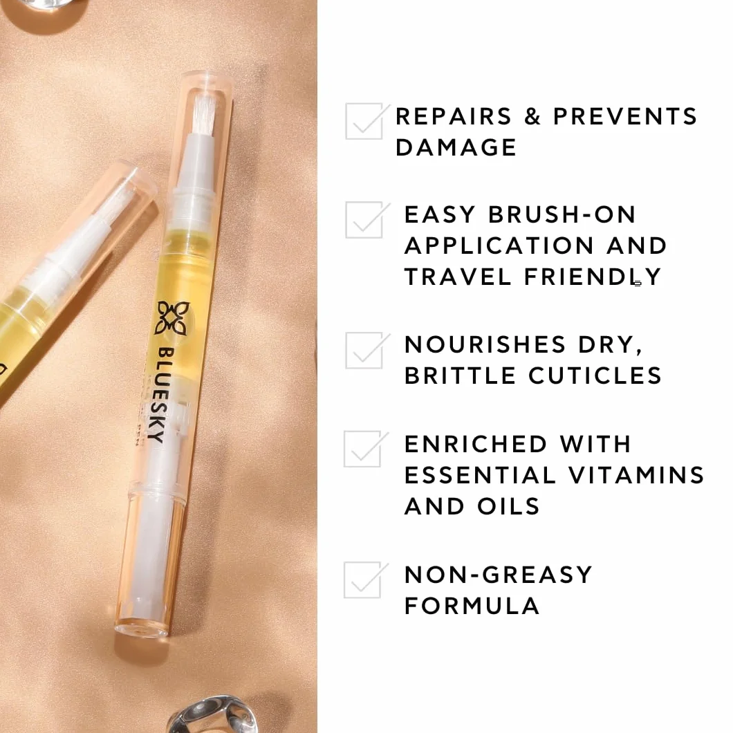 Bluesky Stylo à huile hydratante pour cuticules, huile d'amande douce, noix de coco, jojoba doré