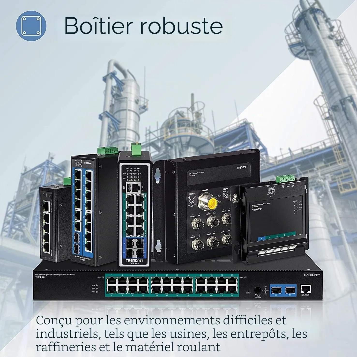 TRENDnet, TI-PG541, Commutateur réseau Gigabit PoE+ Industriel renforcé à 5 Ports, Alimentation 120 W, 1 Emplacement SFP, Indice de Protection IP30, Non géré, Noir