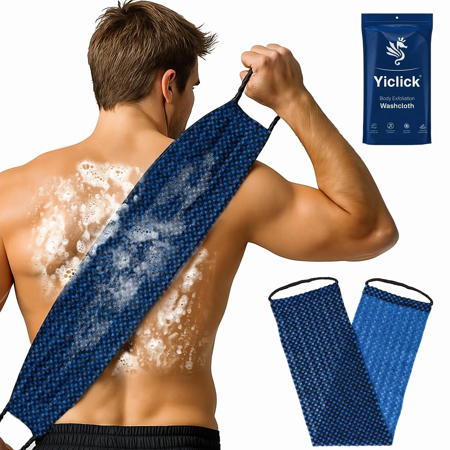 Yiclick Serviette Exfoliante à Double Texture - Éponge Loofah pour le Dos, Corps, Douche et Bain