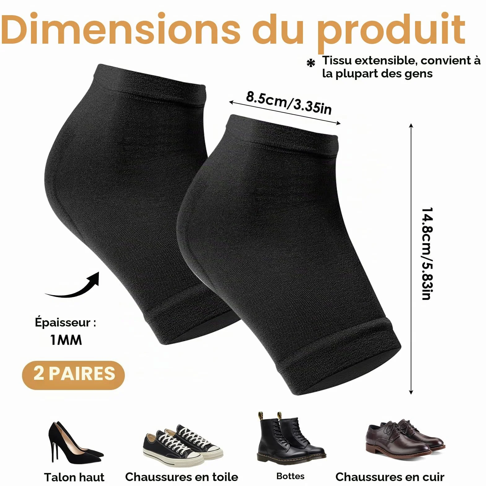 Chaussettes de talon en silicone souple, 2 paires ventilées avec coussinets et protège-talon