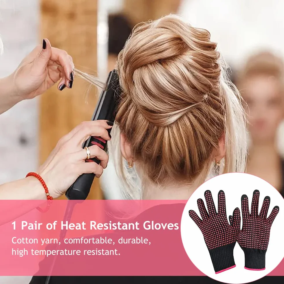 Gants Résistants à la Chaleur pour Coiffure Professionnels Thermiques Rose