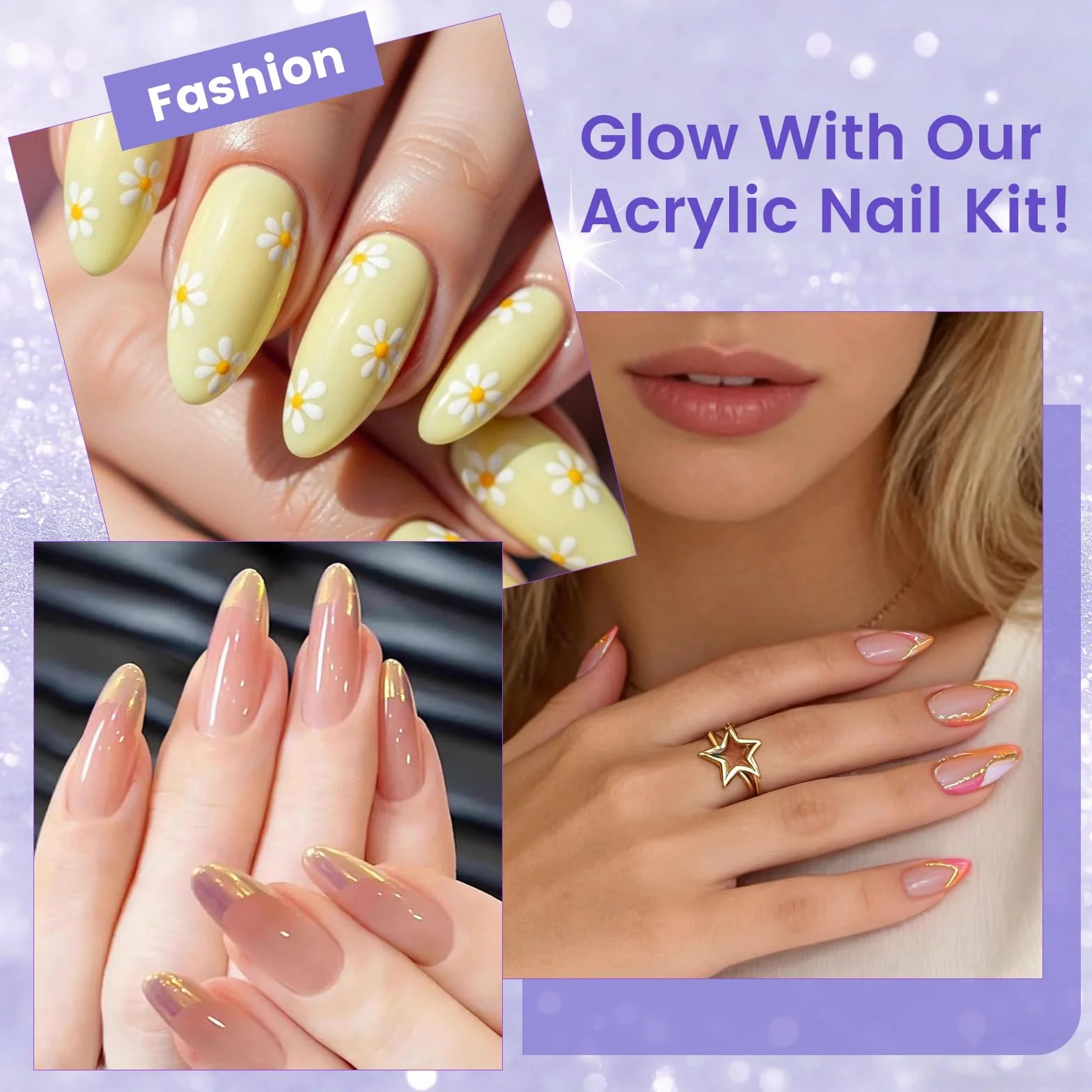 Kit de démarrage acrylique pour ongles 4 couleurs avec lampe et ponceuse