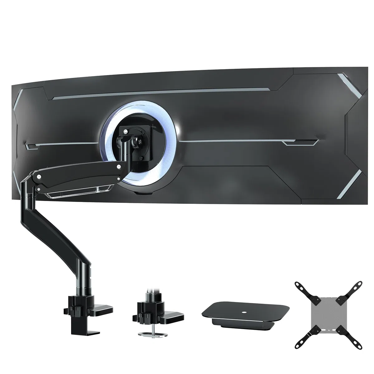 PUTORSEN Support Ecran PC pour écran Plat et incurvé de 22-57 Pouces, Support d'écran réglable en Hauteur, Capacité de Charge 27kg/59.4lbs, avec Plaque de Renfort, VESA Max jusqu'à 200x200