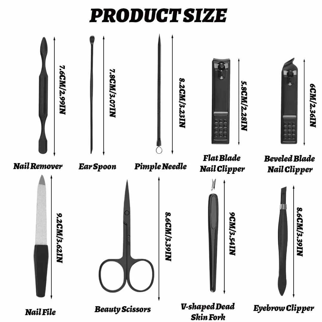 Kit Manucure Pédicure Professionnel 9 Pièces, Coupe-Ongles Acier Inoxydable avec Boîte de Voyage