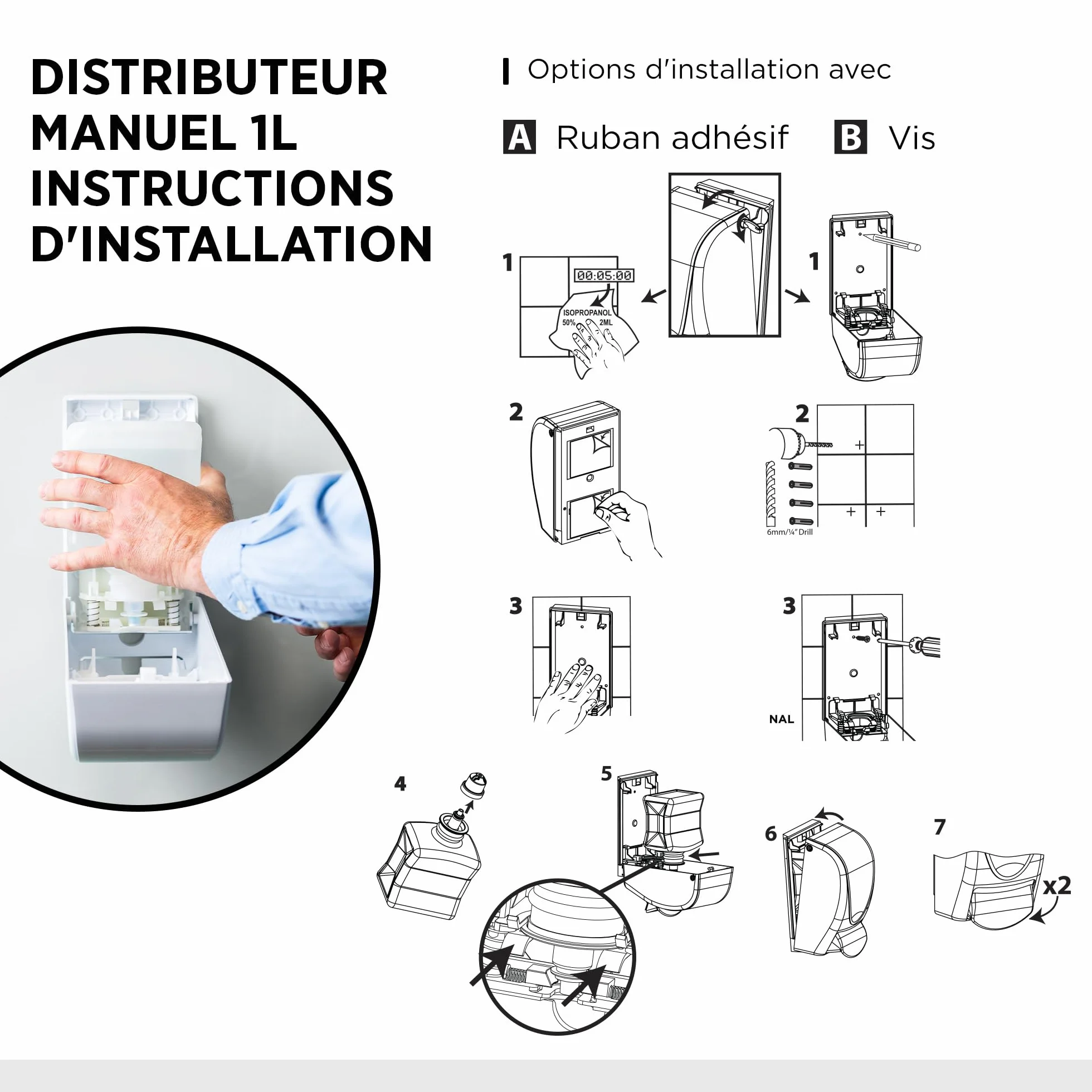 SC Johnson Professional Azure Foam Kit de Démarrage – Distributeur Mural de Savon pour Les Mains – Nettoyant moussant – 1 Distributeur + 1 Recharge (1 Litre)