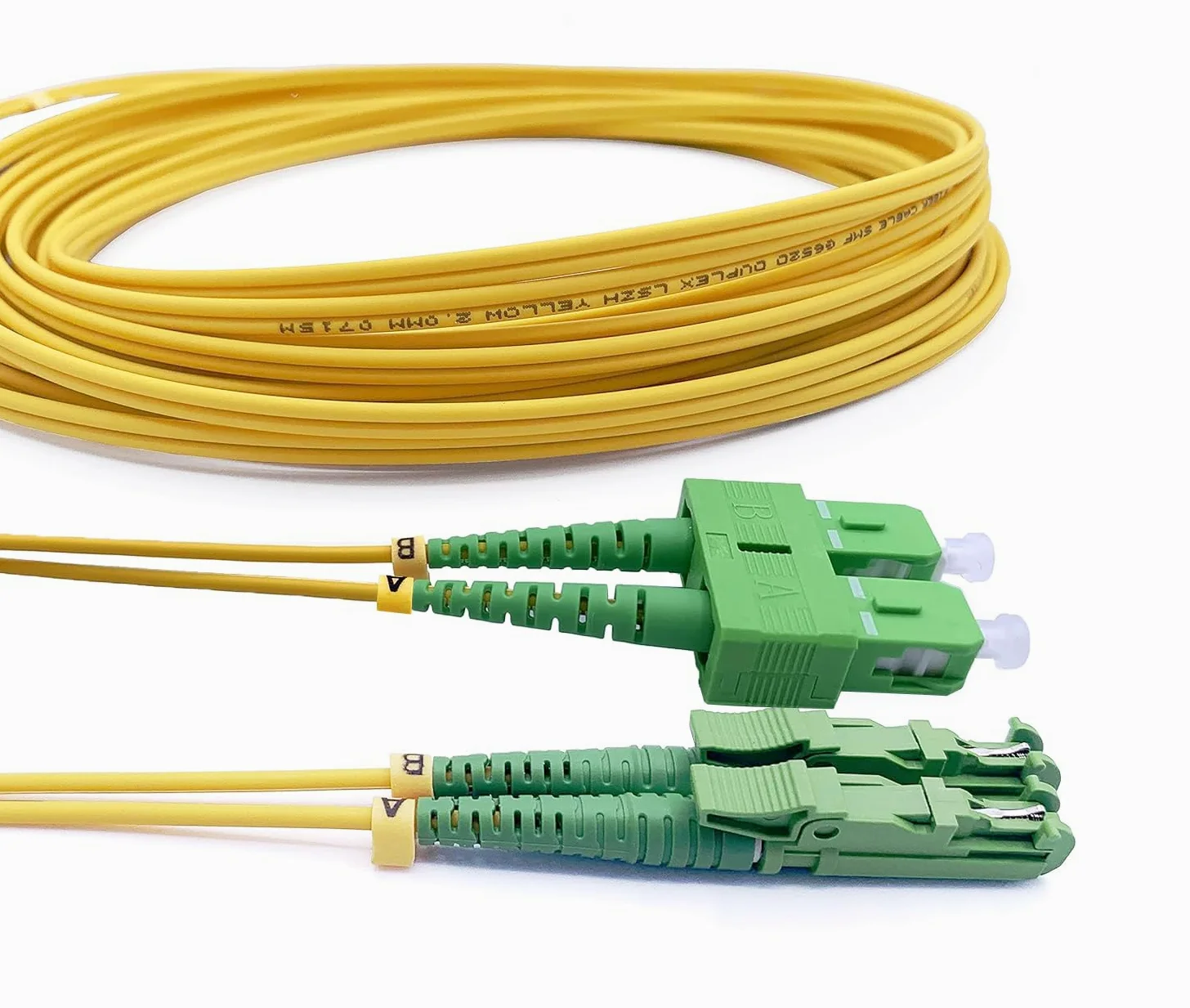 Elfcam® - 30m Câble à Fibre Optique E2000/APC à SC/APC,Monomode Duplex, Jarretière Optique 9/125μm OS2 2.0mm G652D LSZH, Jaune(30M)