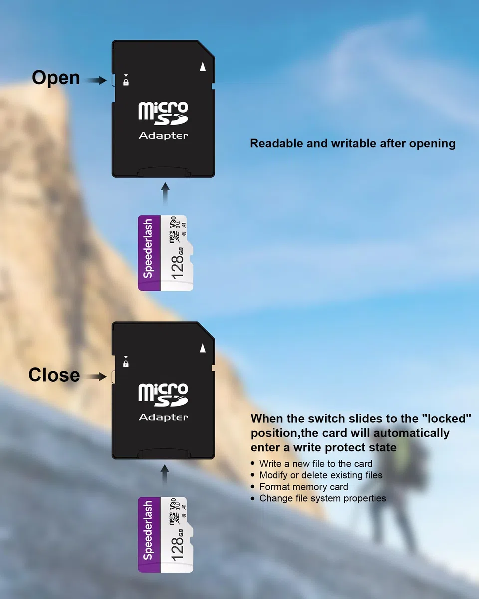 Speederlash Camera Plus Lot de 5 cartes mémoire micro SDXC 128 Go avec adaptateur, vitesse de lecture jusqu'à 90 Mo/s, support vidéo 4K UHD et 5K, classé U1, V30, A1, étanche, pour caméra de sécurité