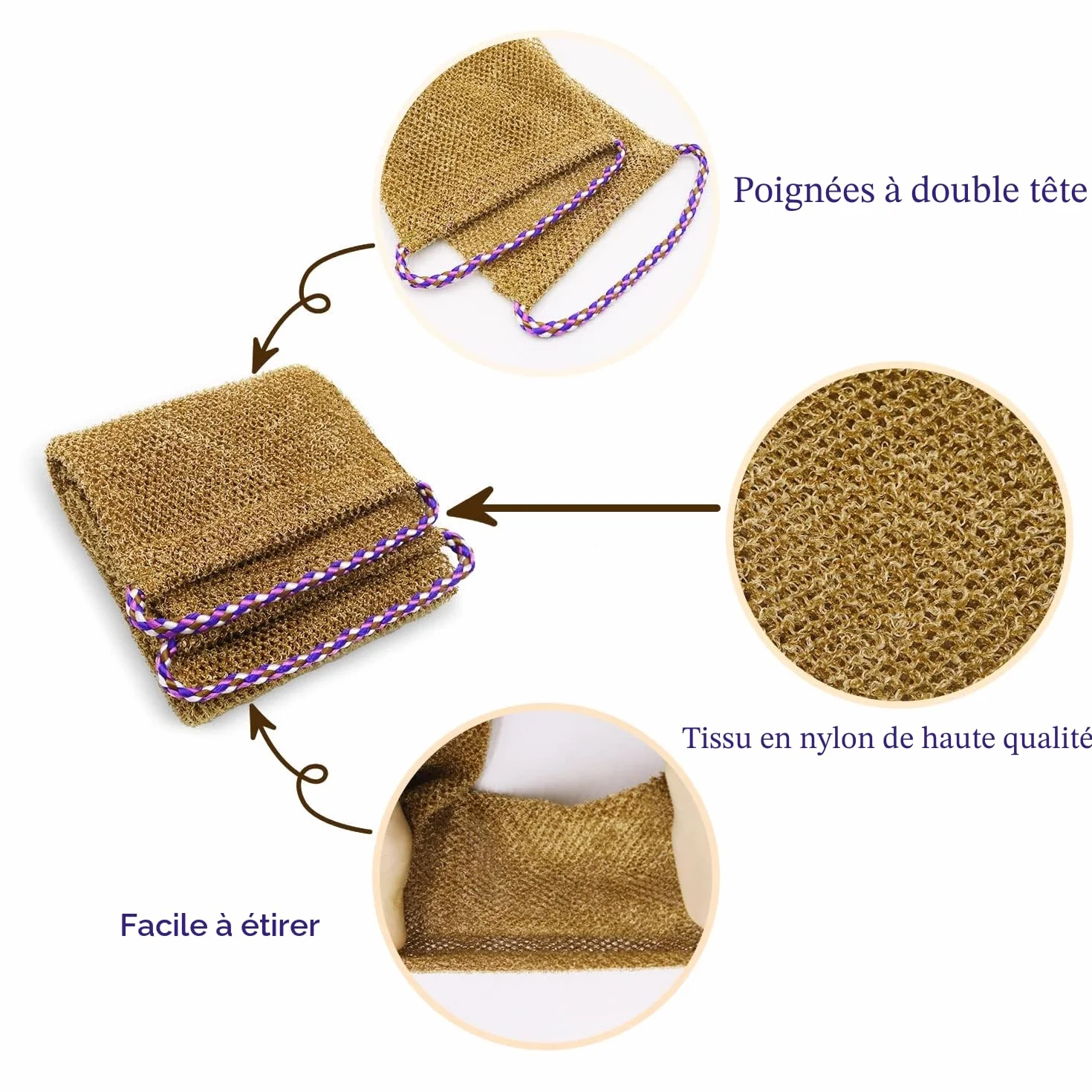 Pinkiou 3 Pièces Eponge Exfoliante Africaine Gratte Dos Douche Brosse Exfoliante Douce et Rugueuse