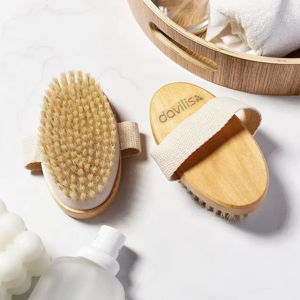 Davilis Brosse pour le corps exfoliant en bois poils naturels élimine cellulite peau morte drainage lymphatique circulation