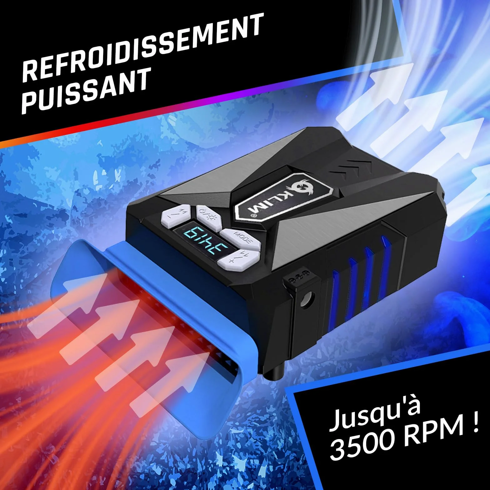 KLIM Cool Refroidisseur PC Ventilo Portable Gamer Ventilateur Haute Performance USB Bleu