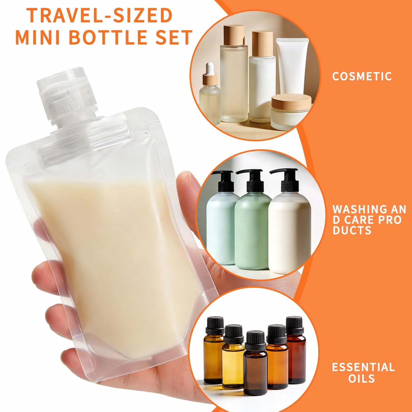 Sachets de Recharge pour Gel Douche 20 Pcs 30ml 50ml 100ml avec Entonnoir en Silicone
