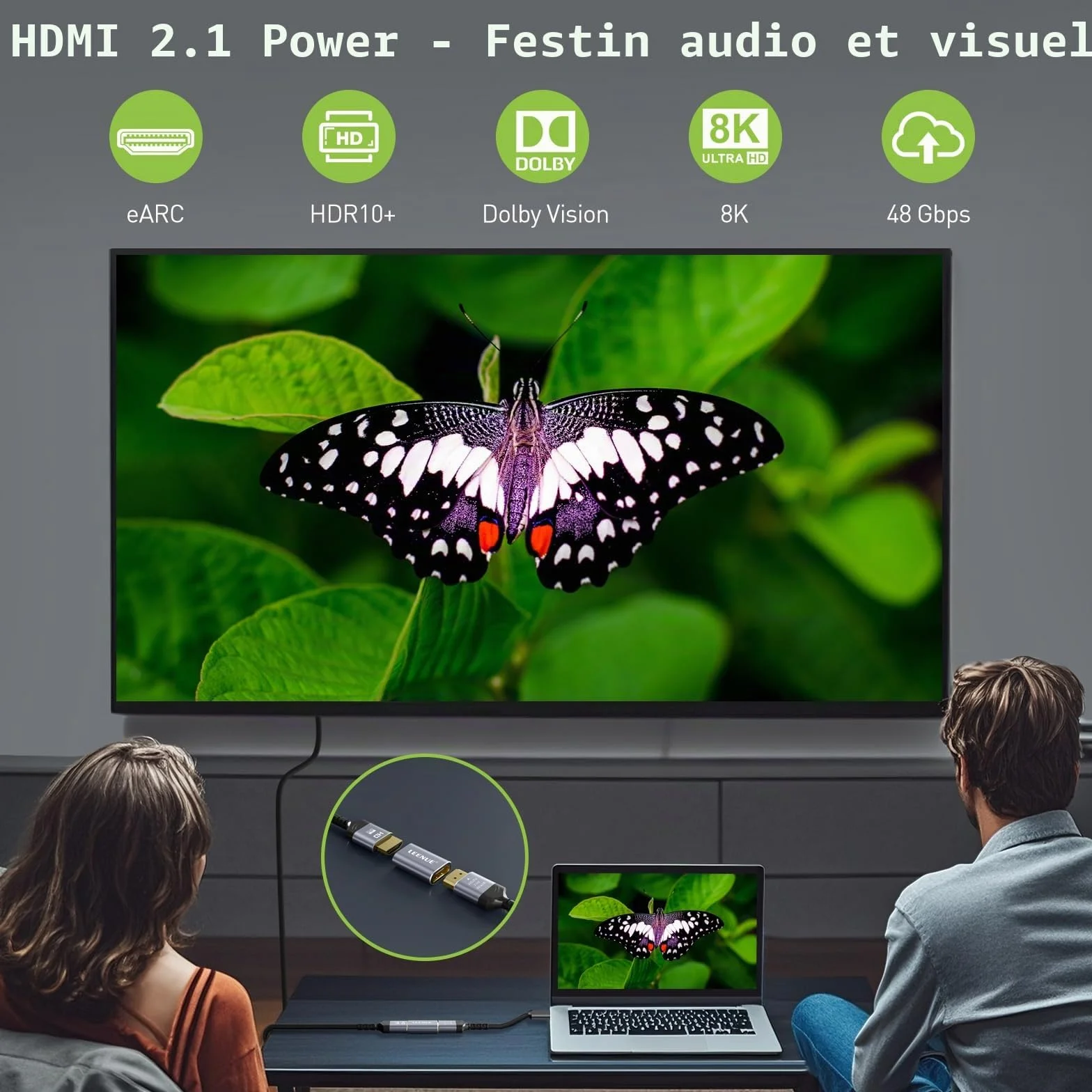 Adaptateur Rallonge HDMI 2.1 Connecteur Femelle vers Femelle 8K@60Hz 4K@120Hz UHD HDR eARC