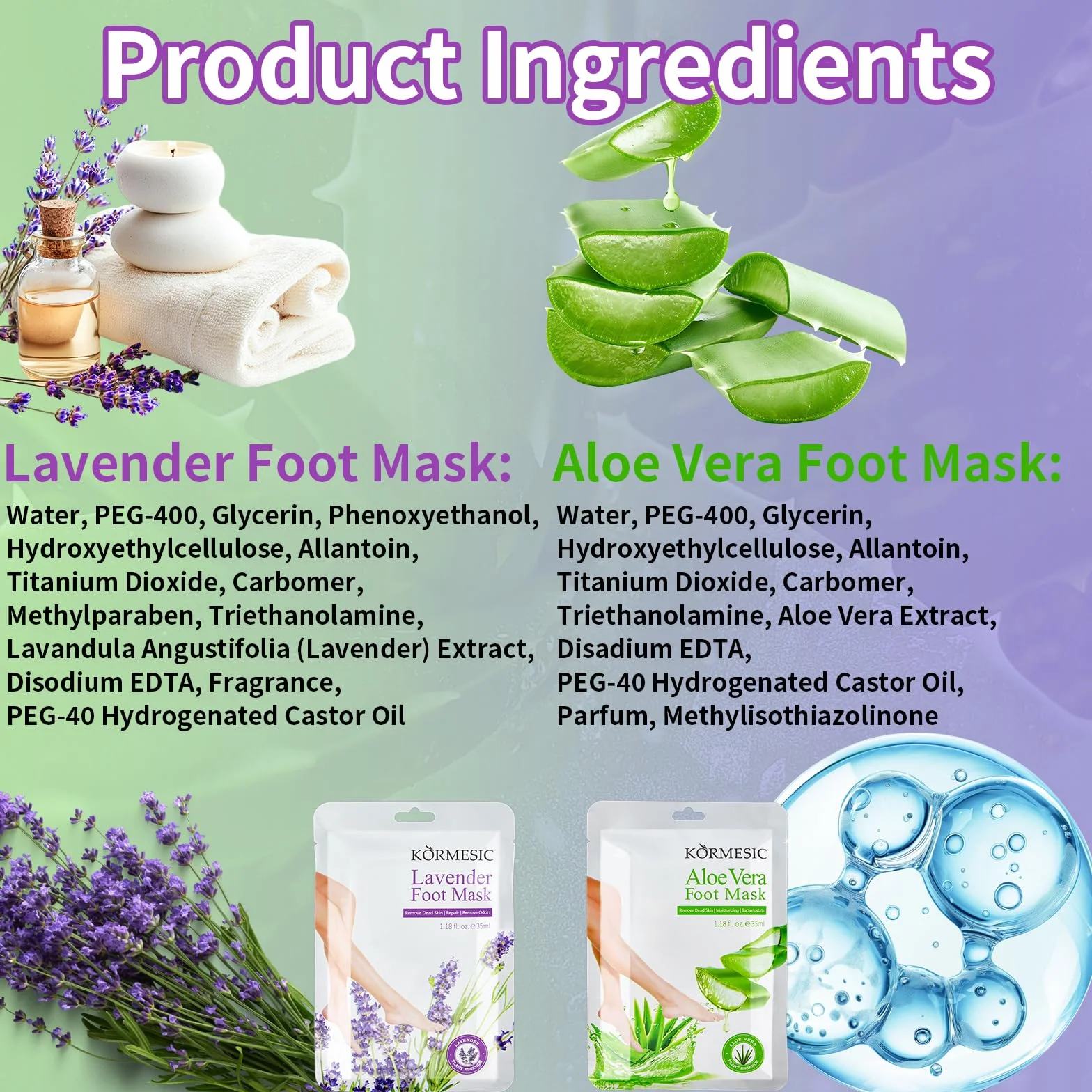 Masque Pied Exfoliant Hydratant Anti-callosités pour Femmes Hommes - 8 Paires (4 Lavande 4 Aloe Vera)
