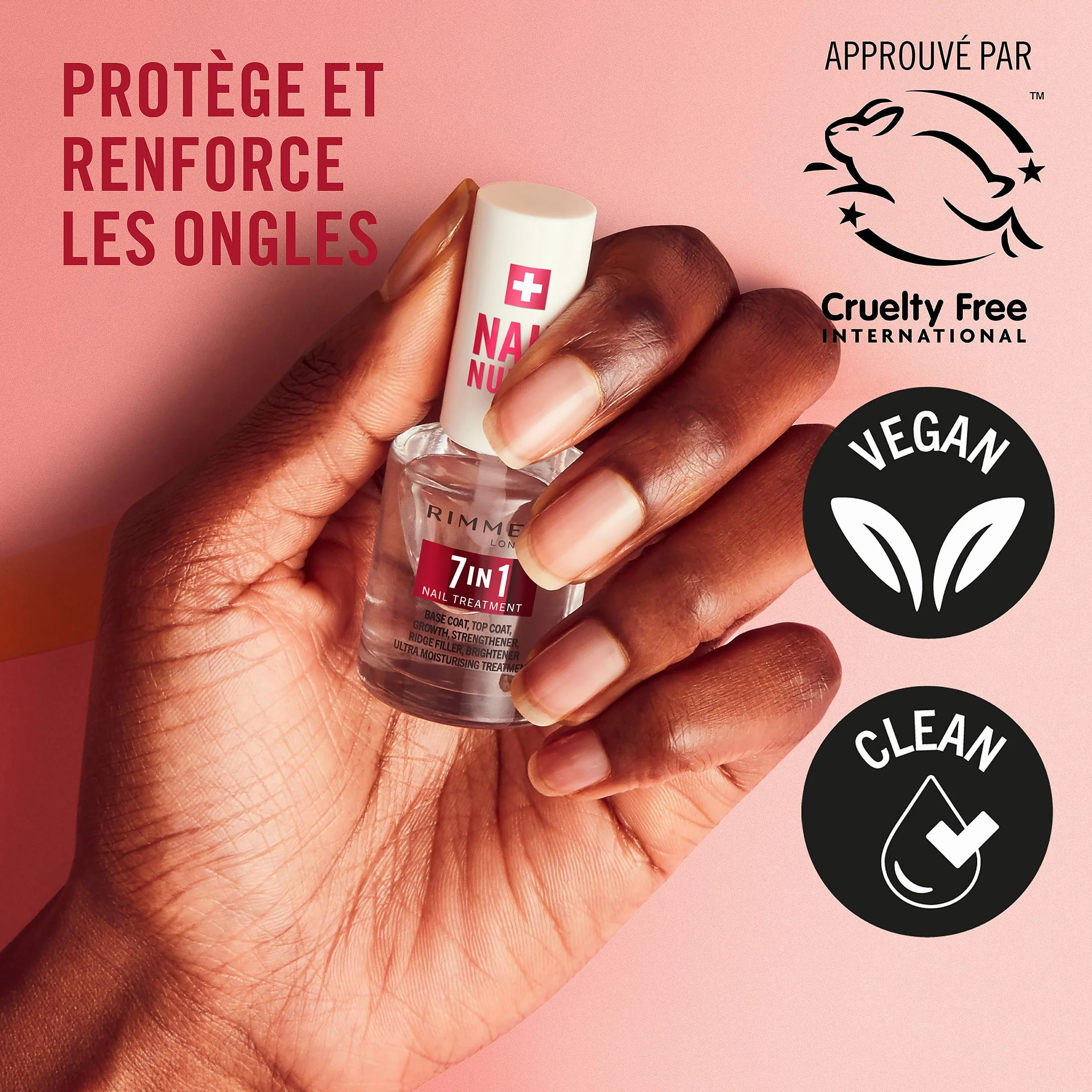 Rimmel London Base & Top Coat 7 en 1 polyvalent 12 ml soin des ongles vegan