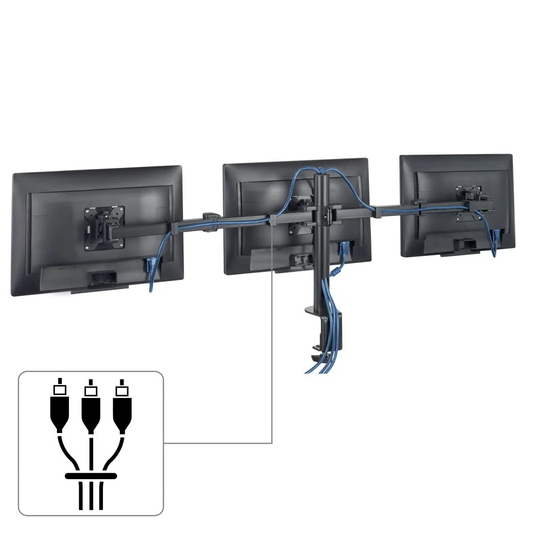 Hama Support Ecran PC 3 écrans Garantie 5 Ans (Bras pour 3 Moniteurs TFT/LCD/LED de 33 à 69 cm (13" - 27"), Hauteur Réglable, Pivotable, Inclinable, Système Easy Fix) Noir