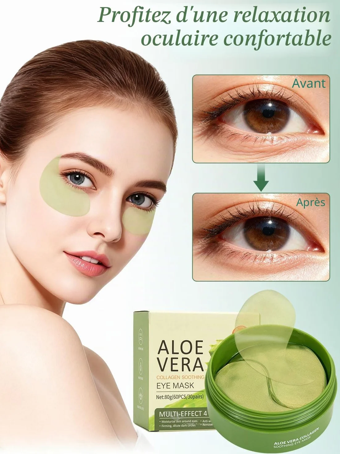 Patchs pour les yeux contre les cernes et rides, hydratants, aloe vera, lot de 60