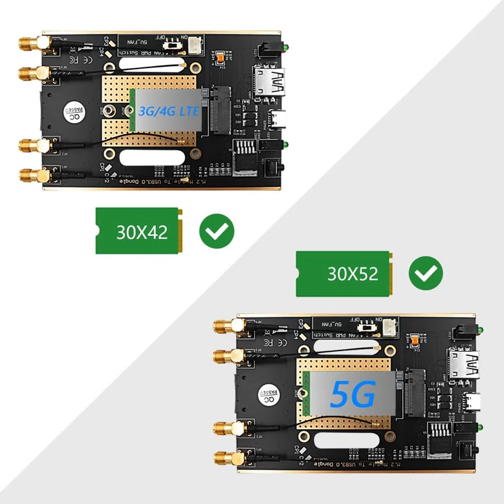 Module M.2 NGFF 4G/5G vers USB 3.0 Adaptateur M2 Carte WiFi Convertisseur Riser Board avec Antenne Refroidisseur Ventilateur Emplacement pour Carte SIM Installation Facile
