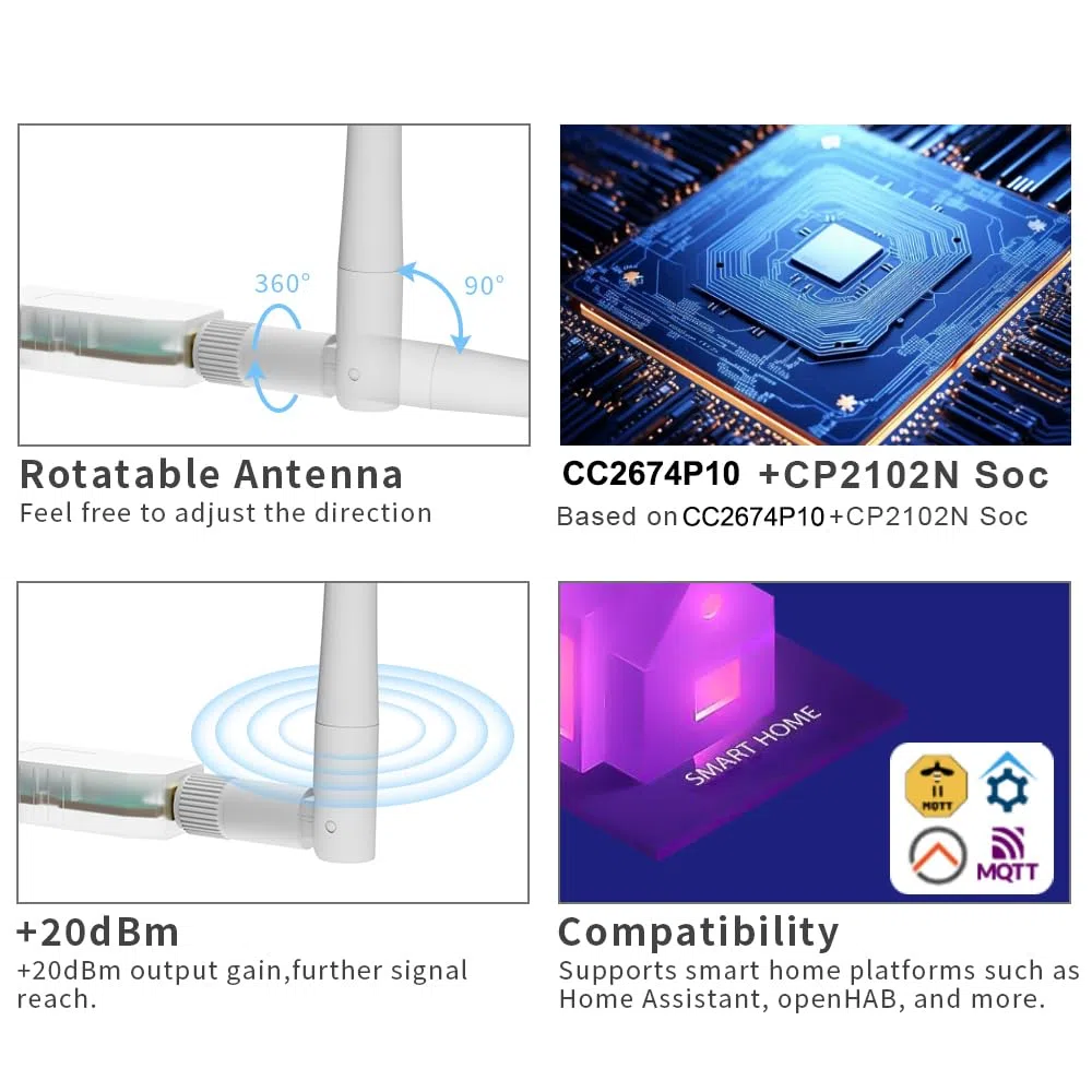 SLZB-07P10 Zigbee 3.0 Coordinator Thread/Matter Mini Adaptateur USB Fonctionne avec Zigbee2MQTT, Home Assistant, ZHA