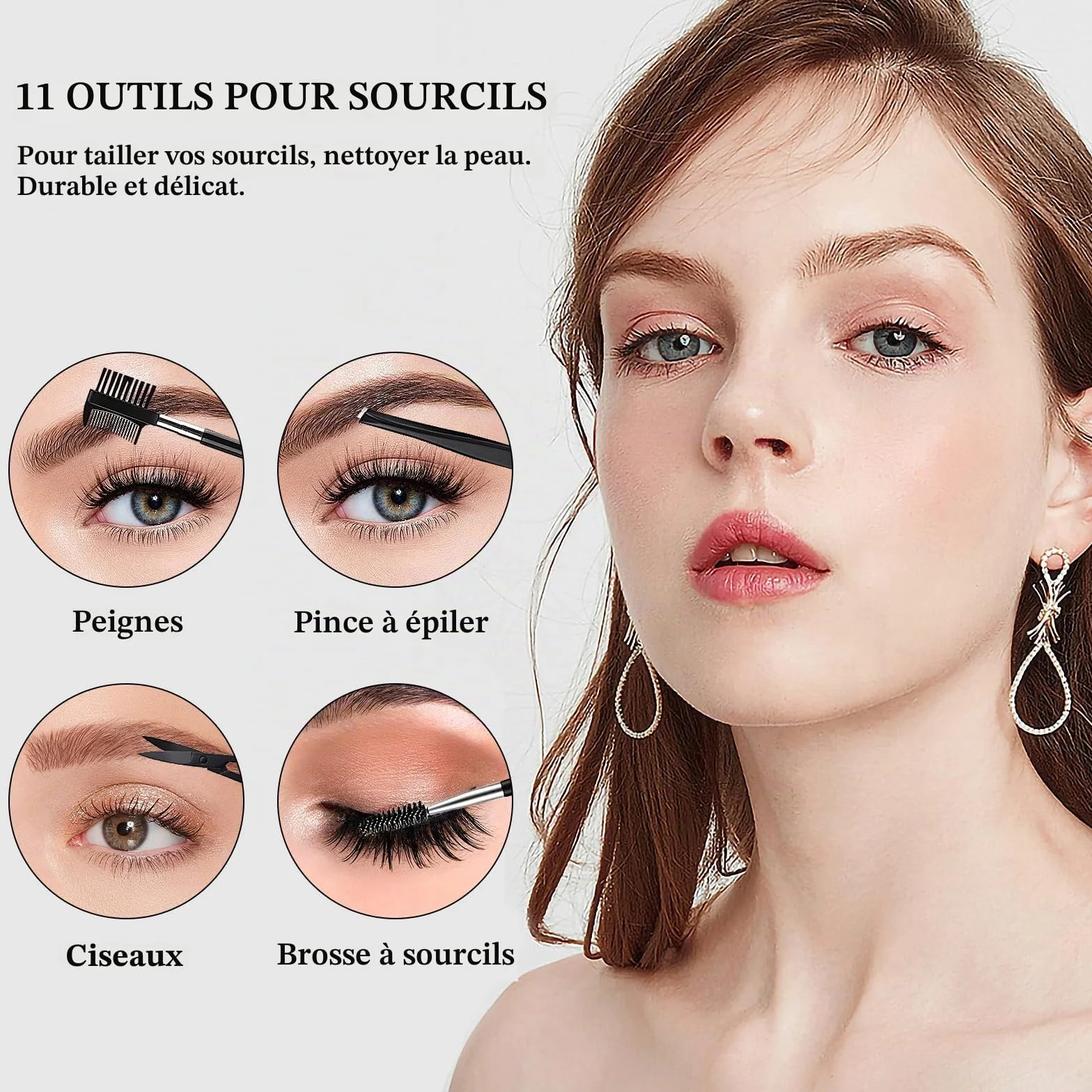 Kit de Coupe des Sourcils 11 Pcs - Outils Professionnels avec Pince à Épiler, Rasoir