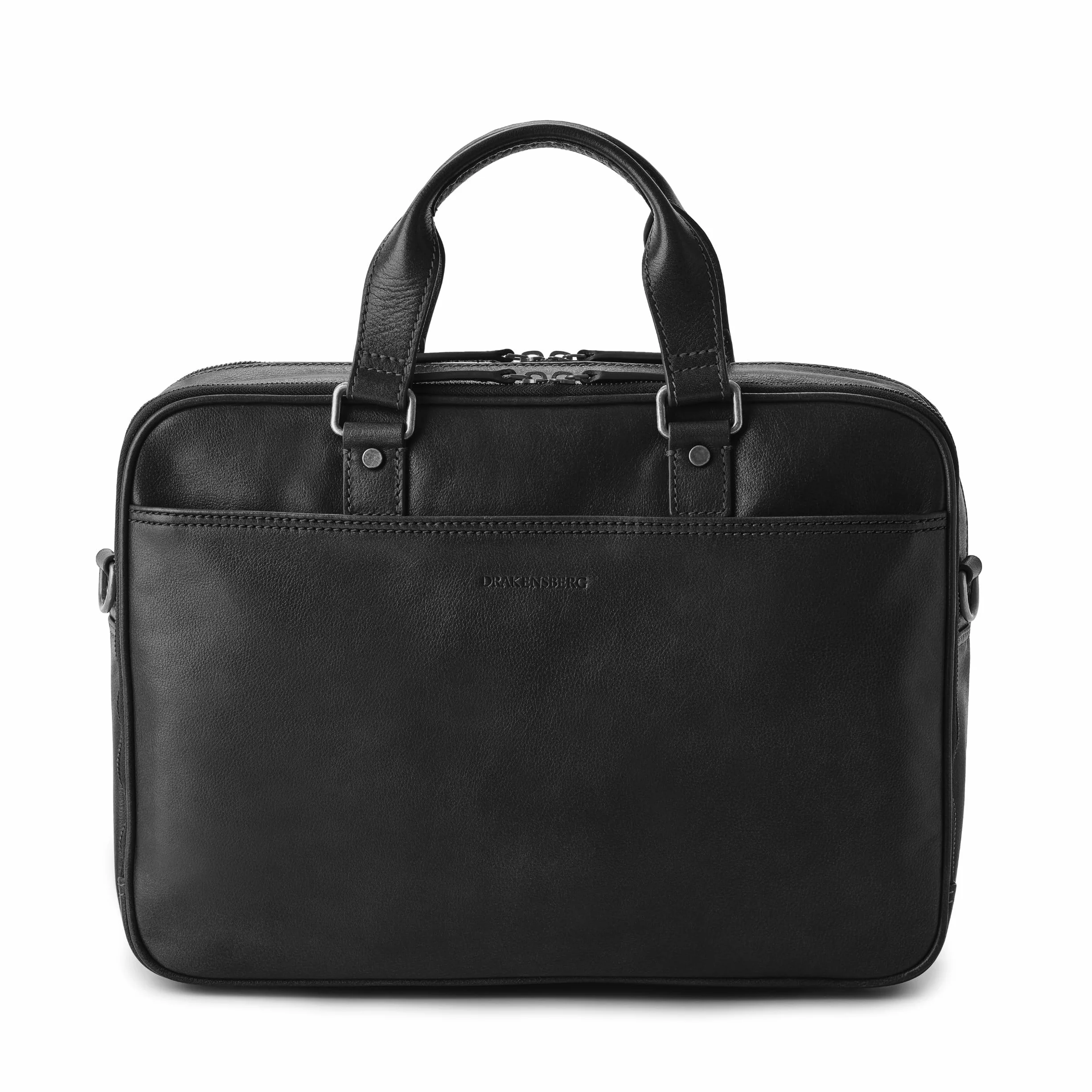 DRAKENSBERG Aurelio Porte-documents en cuir pour homme, 2 compartiments principaux, sacoche luxueuse pour ordinateur portable 16" pour le bureau, le travail, les voyages, 11 l, Noir , L