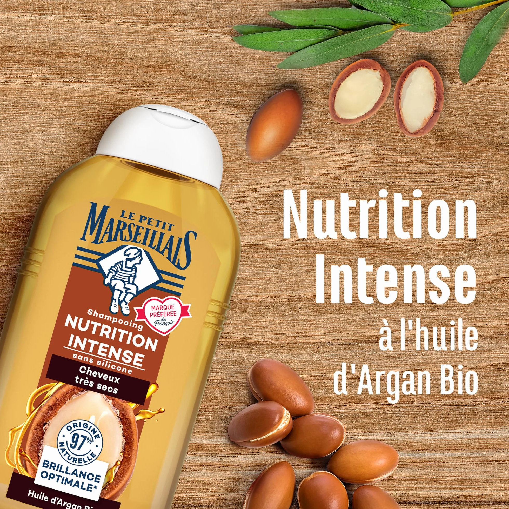 Le Petit Marseillais Shampooing Nutrition Intense Huile d'Argan Bio 250 ml Shampoing sans silicone cheveux très secs
