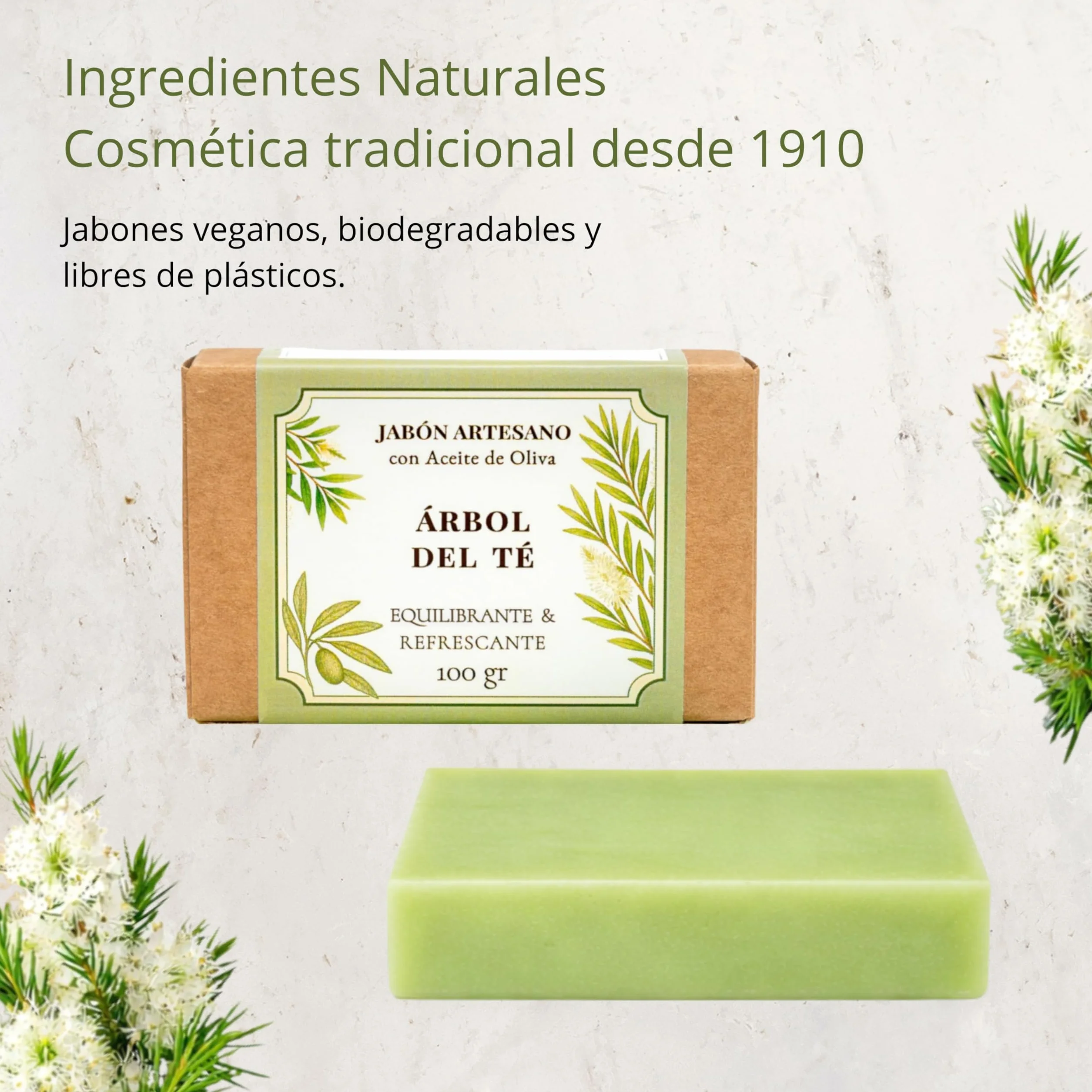 Savon Tea Tree à l'huile d'olive 100 g – savon solide corps et visage, cosmétique naturelle pour peaux grasses et mixtes