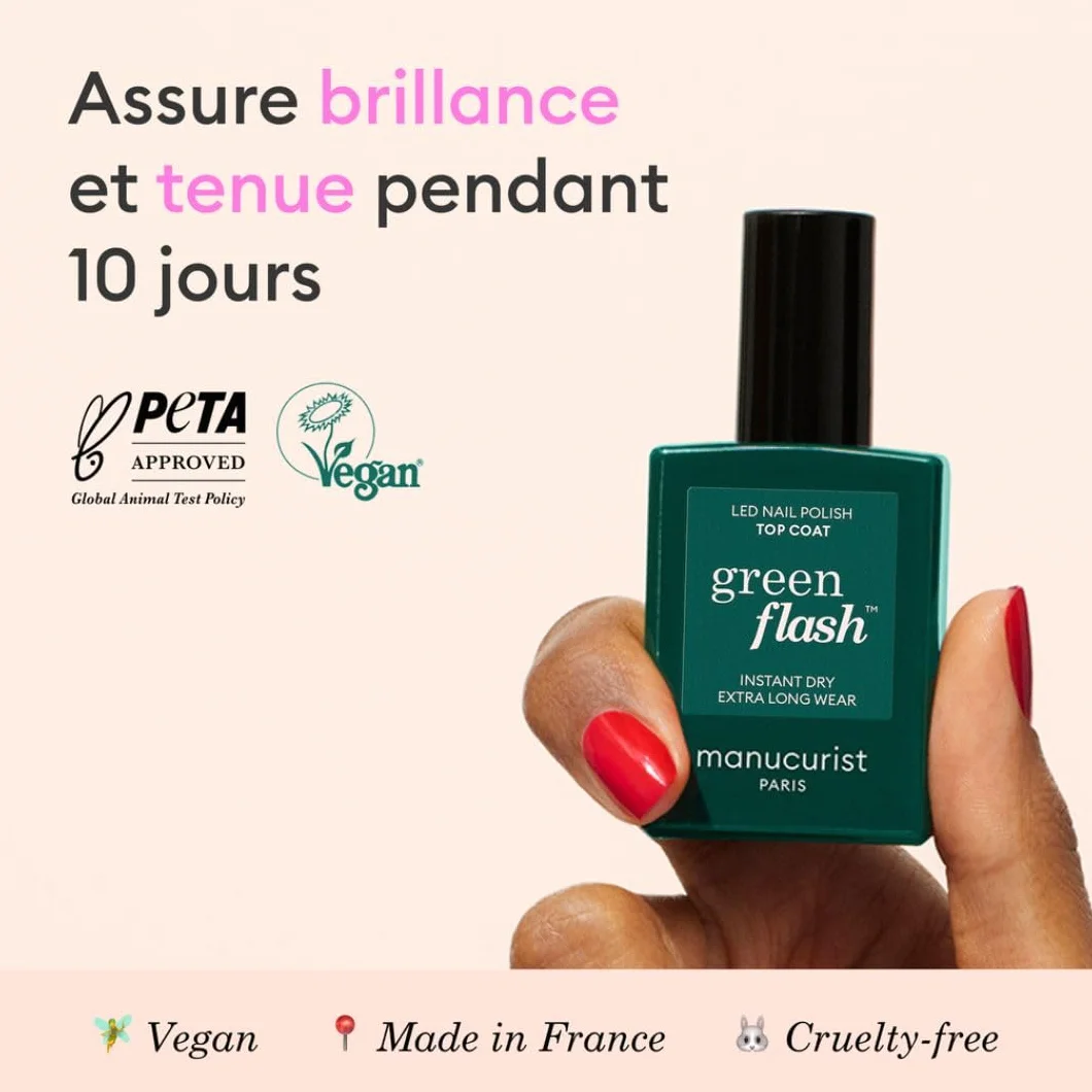 Manucurist Top Coat Green Flash™ Vernis Semi Permanent 12-free Vegan 84% Bio-Sourcés 15 ml