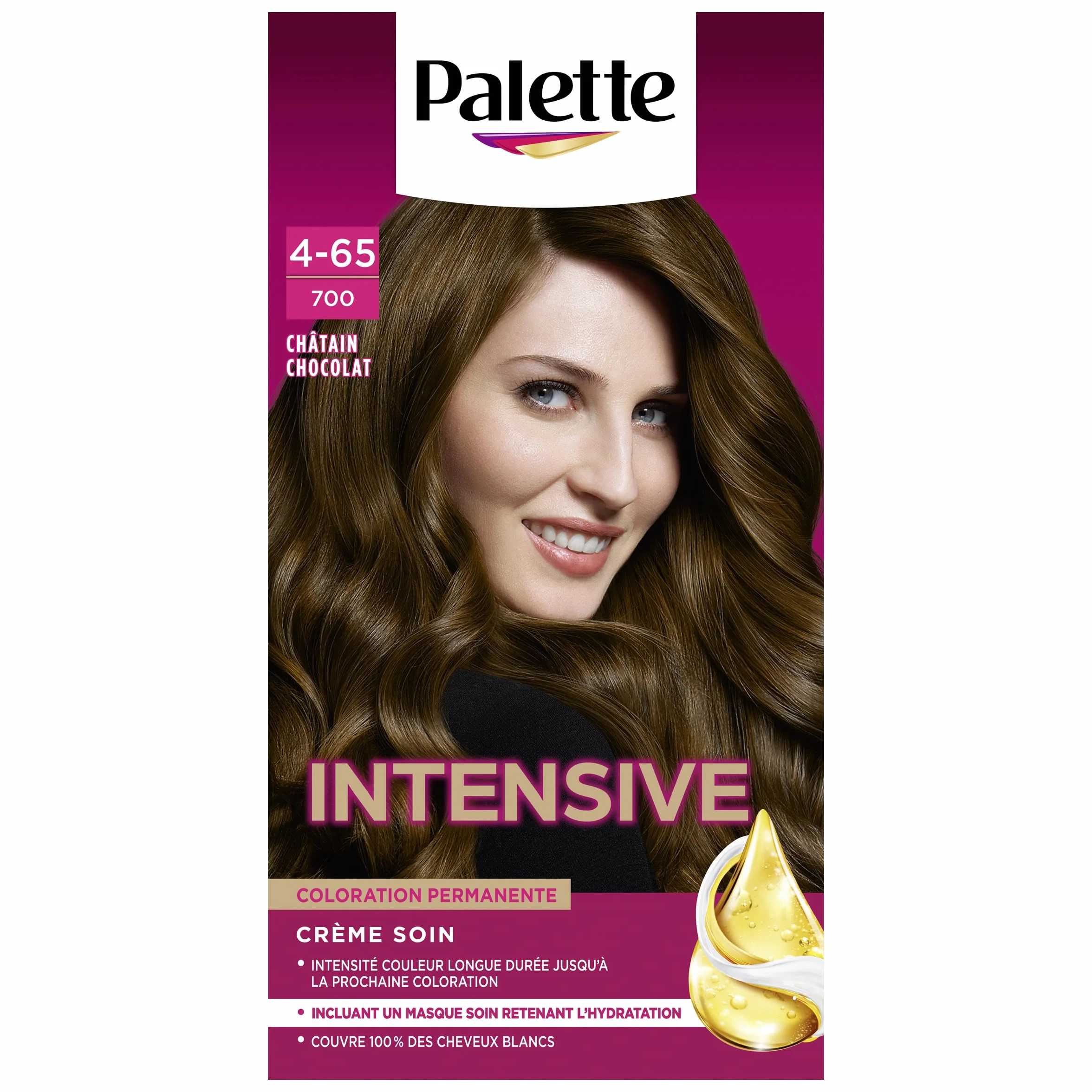 Palette Coloration Permanente Crème Soin 4.65 Châtain Chocolat Couverture Cheveux Blancs Longue Durée