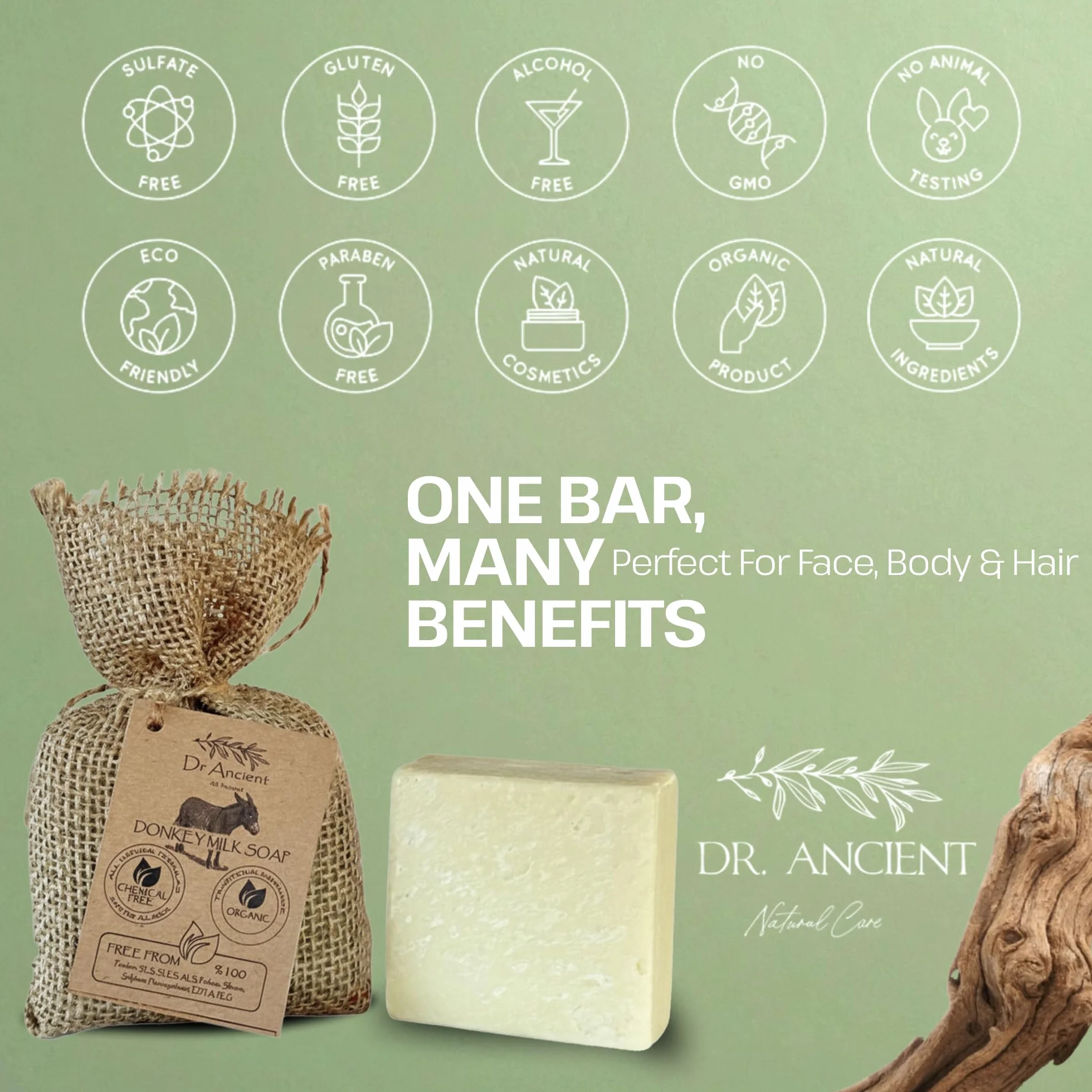 Dr.Ancient Barre de savon au lait d'ânesse biologique anti-âge hydratant