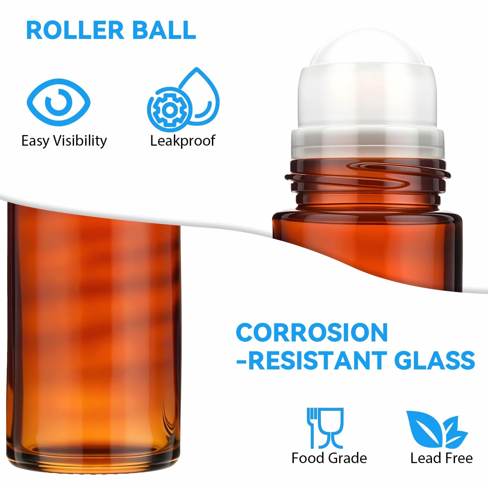 Lot de 2 flacons roll-on en verre rechargeables 50 ml pour huiles essentielles parfums cosmétiques