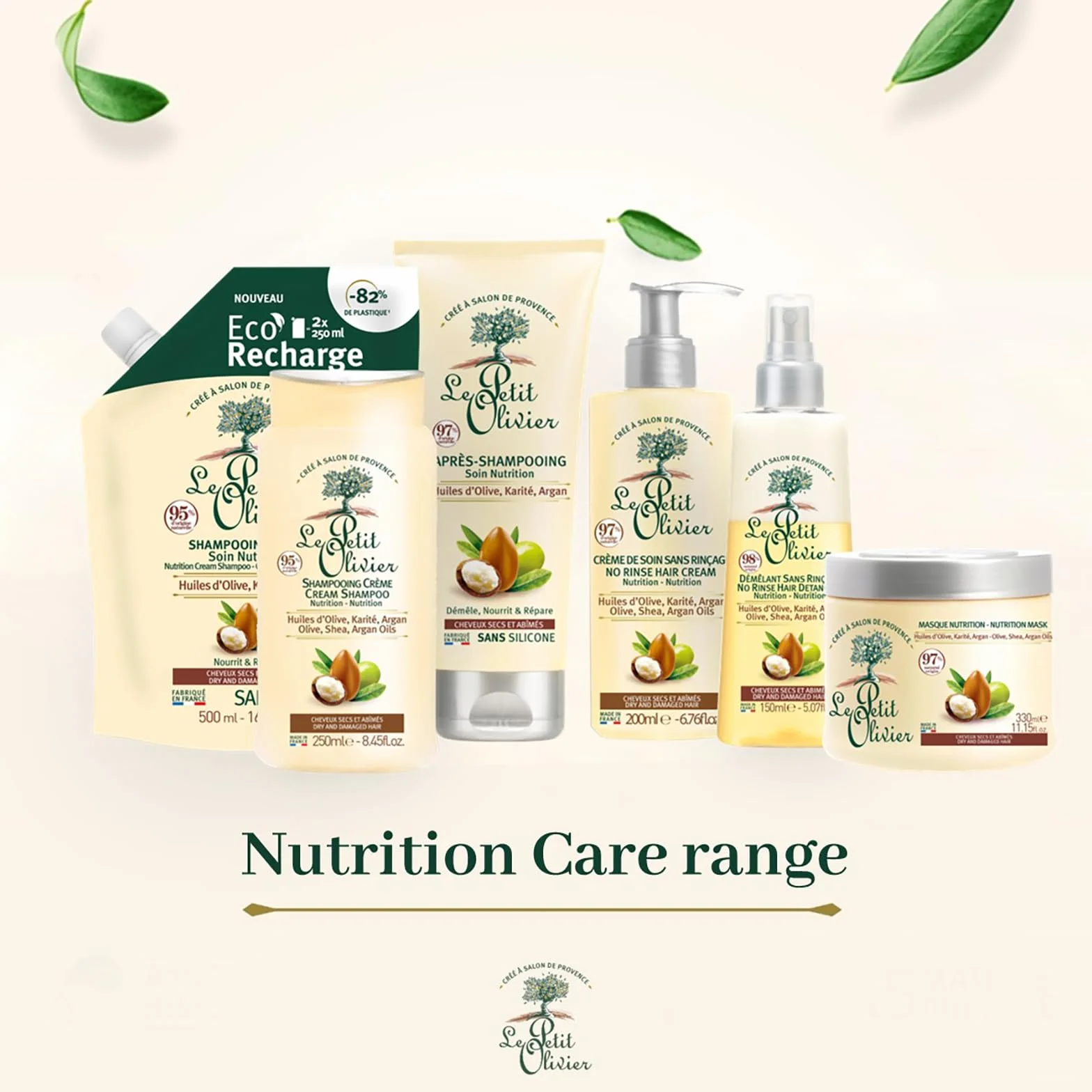 LE PETIT OLIVIER Après-Shampooing Crème Soin Nutrition Huiles d'Olive Karité Argan Cheveux Secs Abîmés Sans Silicone Sans Sulfate 200 ml