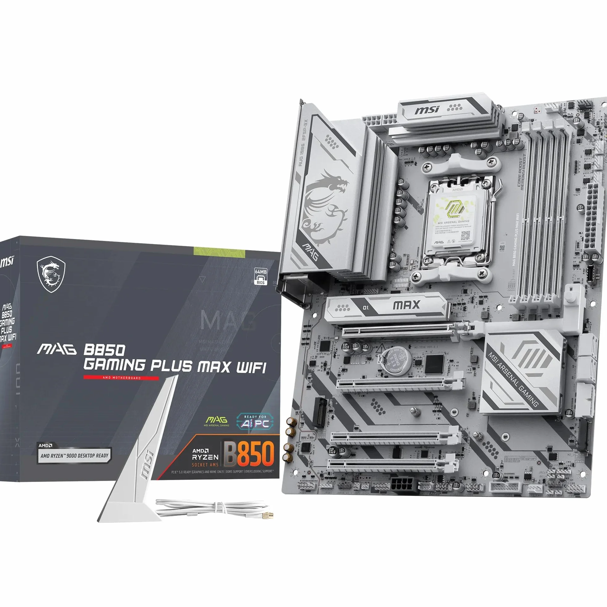 MSI MAG B850 Gaming Plus Max WiFi Carte mère ATX - pour processeurs AMD Ryzen 9000/8000 / 7000, AM5 - DDR5 Memory Boost (OC jusqu'à 8200+ MT/s), PCIe 5.0 x16, M.2 Gen5, Wi-FI 7, 5G LAN