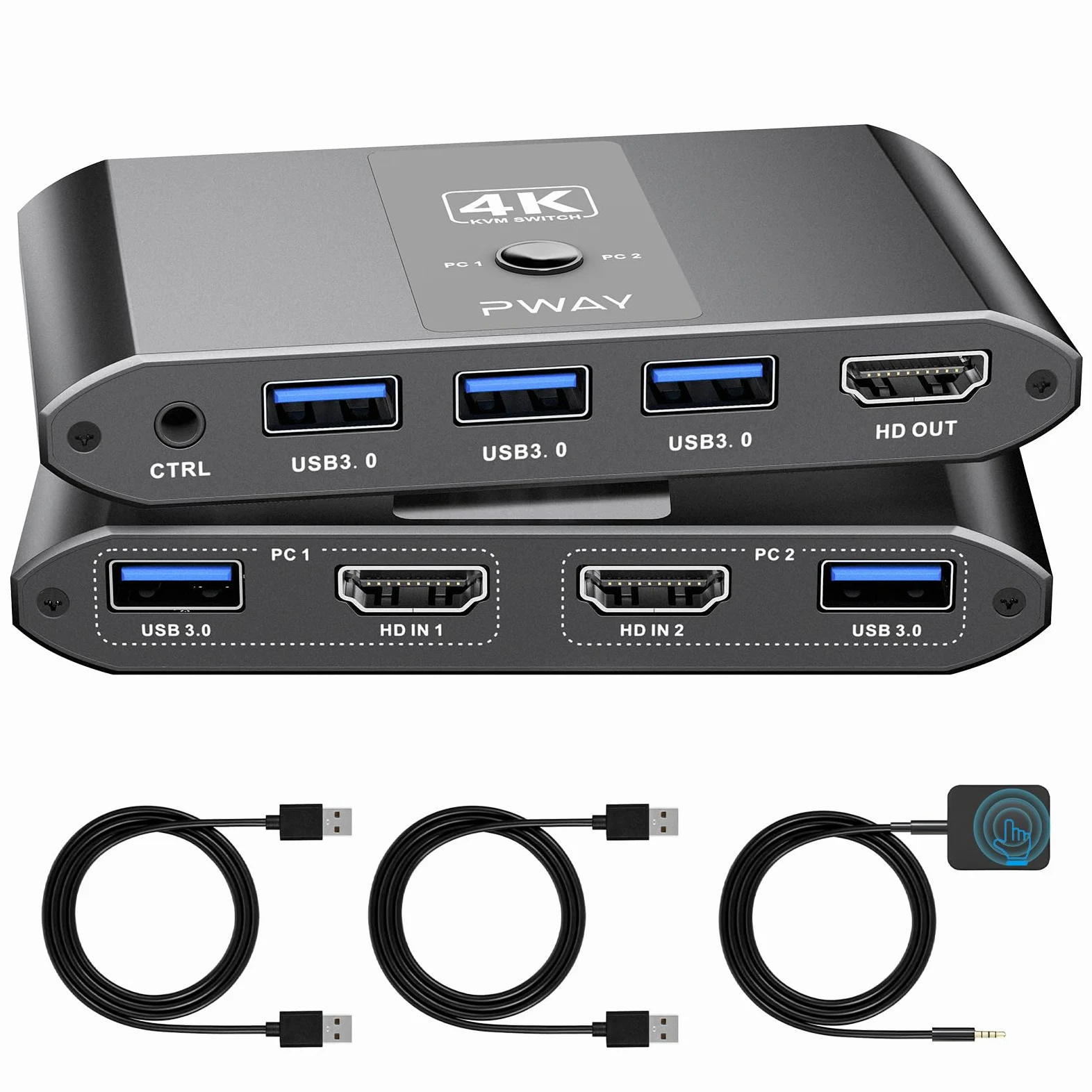 4K@60Hz Commutateur KVM Switch HDMI 2 Port, Switch 2PC 1 Monitor 2 USB pour 2 Ordinateurs Partageant Clavier, Souris et un Moniteur HD, avec 2 Câbles USB