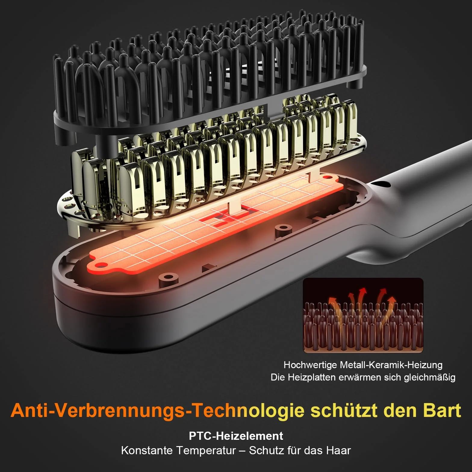ANLAN Lisseur Barbe 2 en 1 Brosse Lissante Cheveux Professionnel Température Réglable 120°C-200°C Chauffage Rapide 30 Secondes