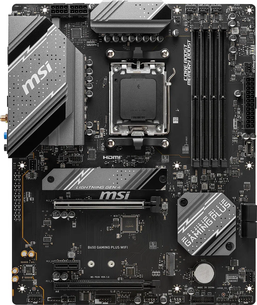 MSI B650 Gaming Plus Carte mère de Jeu WiFi AMD AM5, ATX, DDR5, PCIe 4.0, M.2, SATA 6 Go/s, USB 3.2 Gen 2, HDMI/DP, Wi-FI 6E, Bluetooth 5.3, AMD Ryzen 7000 Series Processeurs de Bureau