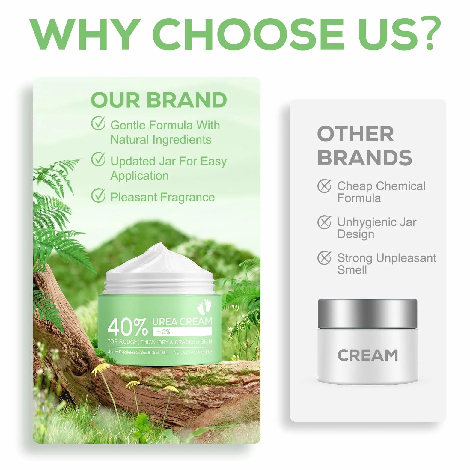 Crème d'urée 2% acide salicylique acide hyaluronique arbre à thé aloe vera hydratation profonde pieds mains talons coudes