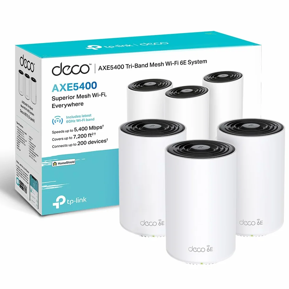 TP-Link Deco XE75 WiFi 6E Mesh AXE5400 Routeur tri-Bande 3-Pack Couverture 670 m² WPA3 9 Ports Gigabit